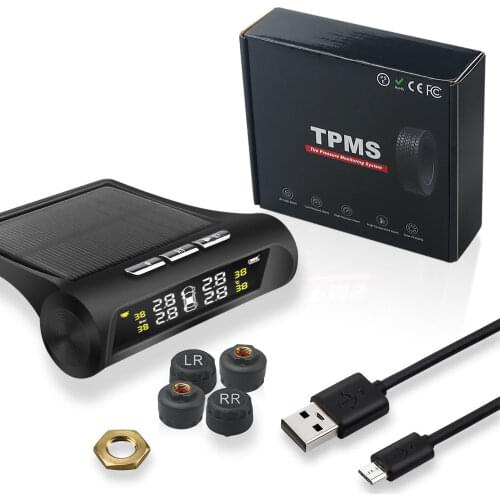 Car TPMS Tire Pressure Monitoring System USB or Solar Charging HD Digital LCD Display Auto Alarm tool Wireless 4 external Sensor