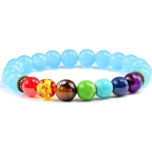 Charm 7 Chakra Bracelet for Women Men Chalcedony Reiki Buddha Beads Natural Stone Bracelets Bangles Healing Balance Jewelry Gift