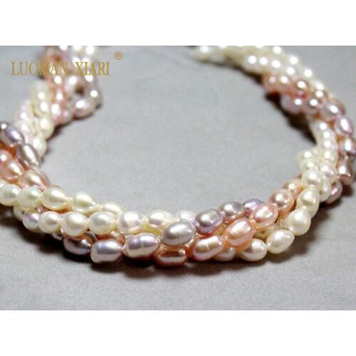 Wholesale AAA Natural Freshwater Pearl Rice Shape Purple & White Pearl Beads For Jewelry Making DIY Bracelet Necklace 5-6mm