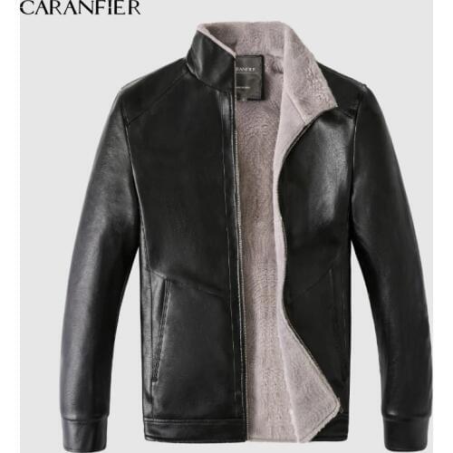 CARANFIER New Winter Motorcycle Male Leather Jacket Men Plus velvet Windbreaker PU Jackets Male Outwear Warm Baseball Jackets