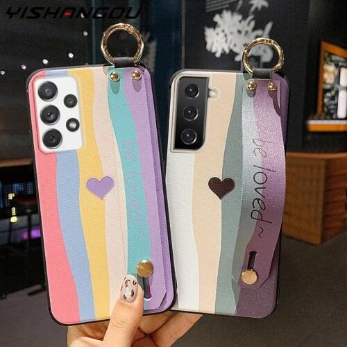 Coque For Samsung A52 A72 A42 5G A71 A51 A70 A50 A32 4G S21 S20 S10 Plus Note 20 Ultra Hand Strap Soft Patterned Case Cover