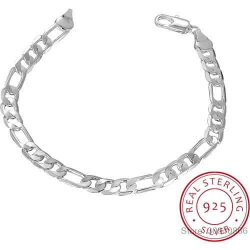 Pure 925 Silver Bracelets for Men 6mm Figaro Chain Bracelet & Bangles Pulseira Wristband Fine Jewelry Accessories Bijoux