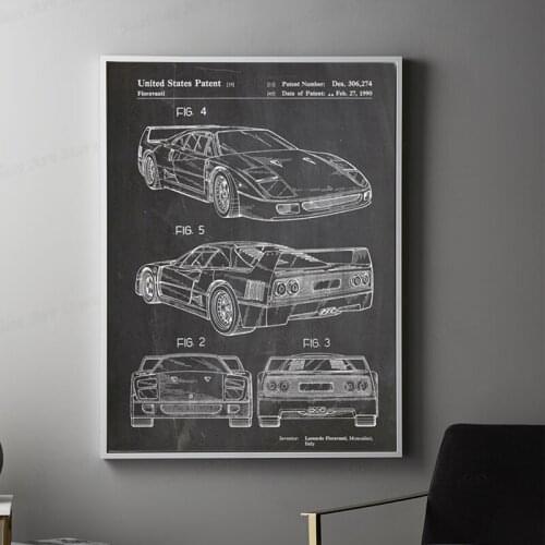 For Ferrari F40 Car Artwork Patent Prints Auto Wall Art Transportation Poster Room Decor Blueprint Canvas Painting Picture Gift