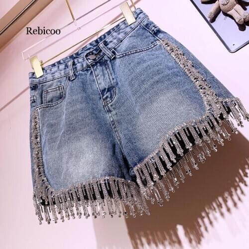Rhinestone Fringed High Waist Denim Shorts Flash Wimens High-end Diamond Tassel Short Jeans Hot Pants