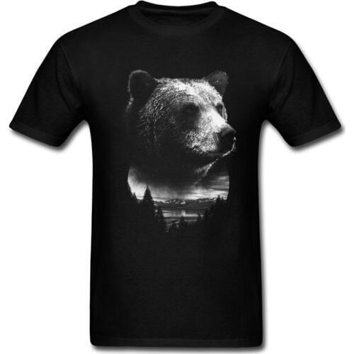 Bear Print T-shirts Sky Silhouette T Shirt Awesome Men Tshirt Short Sleeve 100% Cotton Tops Tees Black Clothes Drop Shipping