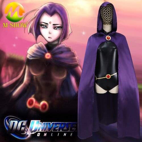 Teen Women Titans Raven Cosplay Costume Halloween Jumpsuit Purple Cloak