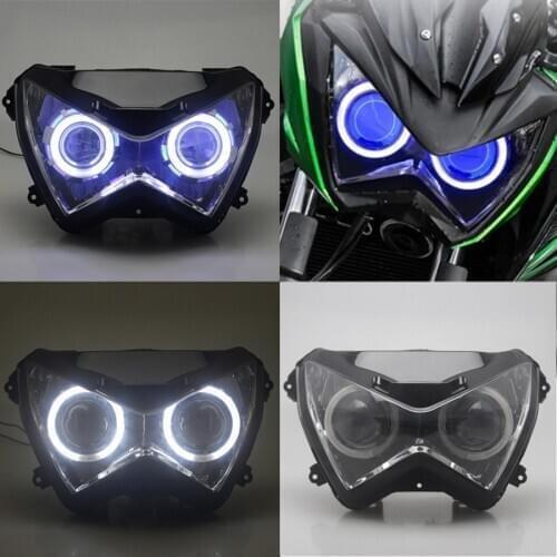 For Kawasaki Z800 Z250 Z300 13-16 HID Xenon Projector Conversion Headlight Assembly LED White Angel Blue Demon Eyes Head Lamp