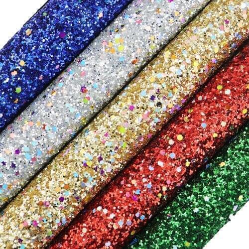 A4 Sheet 8"X11.8" Multicolour Chunky Glitter Fabric Faux PU Leather Fabric For Bows shoes craft Sewing DIY 1pieces F0054