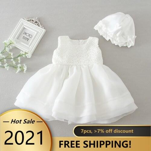 Cute Girl Birthday Wedding Party Formal Flower Girls Dress Christening baby girl Bridesmaid White Lace dress