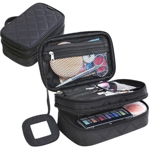 Multifunctional 2 Layer Make Up Bag for Women Beauty Makeup Brush Pouch with Mirror Travel Kit Organizer Cosmetic Bag Organiser