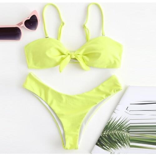 Youth Girl Series Kawaii Womens Swimming Suit Sexy Women Bow Sling Push-Up Pad Ladies Candy Colors Swimwear Swimsuit Beachwear