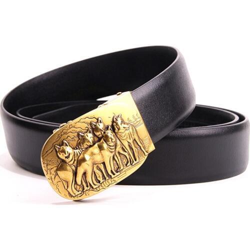 2018 100% Hakiki leather pure leather mens wolf automatic buckle belt calfskin with mens high quality free shipping