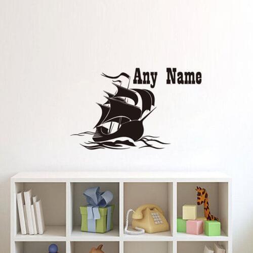 Wall Decal Sailing Boat Personalized Name Kids Bedroom Inter Interior Design Wallpaper Custom Name Boys Wall Sticker Decor WW-23