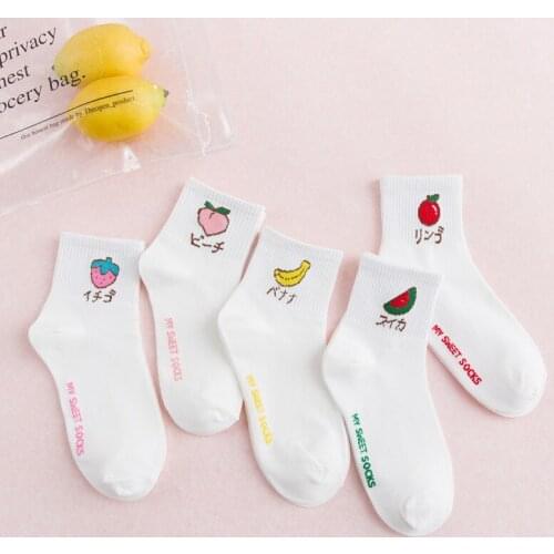 Socks Women Cute Art Cartoon Fruit Embroidery Peach Strawberry Watermelon Banana Pattern Sock Short Harajuku Funny Meias