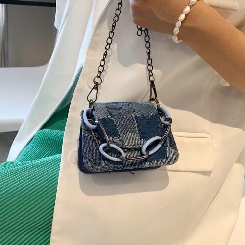 New summer texture denim handbag square fashion mini chain purse women shoulder bag 01-SB-qznzxf