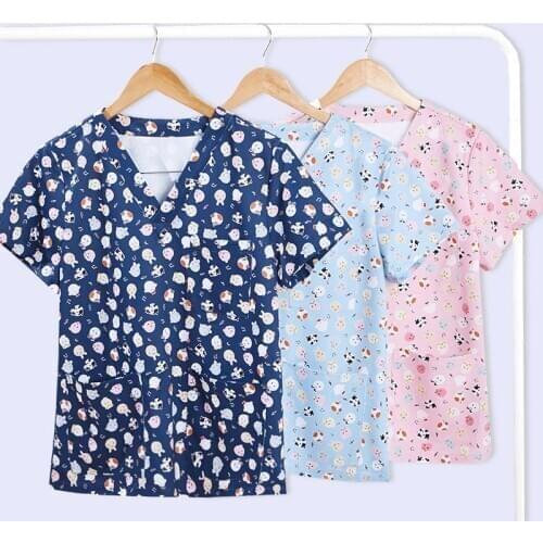 New uniform beauty salon Pet shop nurse uniform Fashion Slim Fit top scrub clothes women scrubs lab coat Permanent-Press Fabric