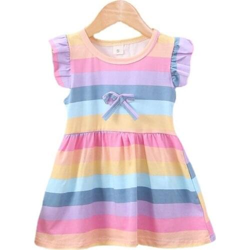 2021 New Fashion Baby Girl Summer Cartoon Back Wing Girls Rainbow Costume Casual Short Sleeve Dresses Home Wear 1 2 3 4 5 Year