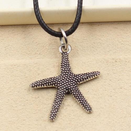 New Fashion Tibetan Silver Color Starfish Pendant Necklace Choker Charm Black Leather Cord Factory Price Handmade Jewelry
