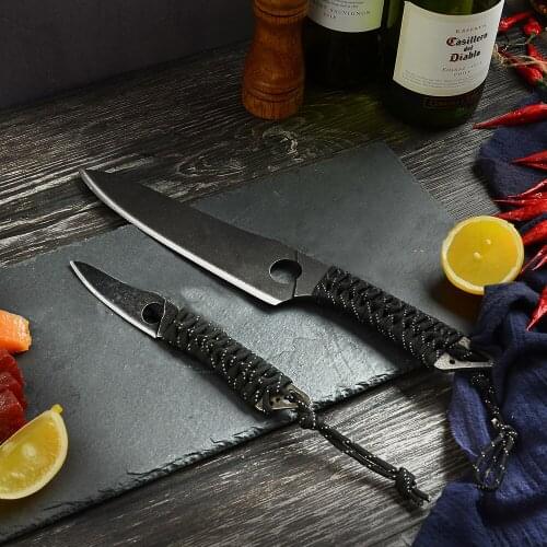 ZEMEN Outdoor Hunting Knife High Carbon Stainless Steel Sharp Blade 8 Inch Chef Knife 3.5Inch Peel Knives Cooking Tool Full Tang