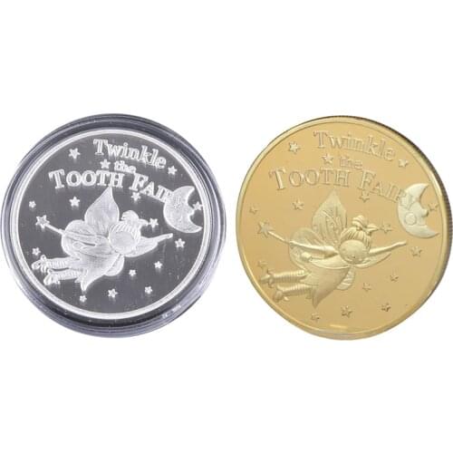 Gold/Silver Plated Twinkle Tooth Fairy Coin Collection Souvenir Challenge Art Crafts Children Baby Teeth Growth Gifts