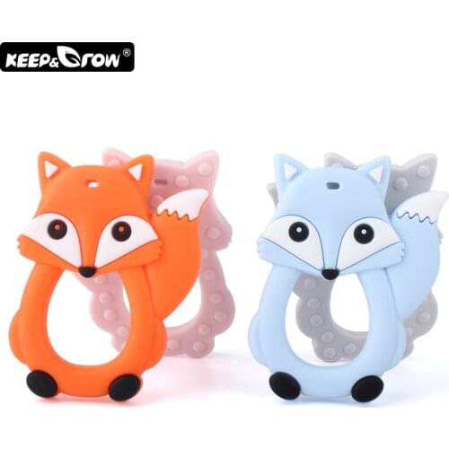 Keep&Grow 10pc Fox Baby Teether BPA Free Rodent Silicone Teethers Teething Necklace DIY Pacifier Clip Silicone Beads Nursing Toy
