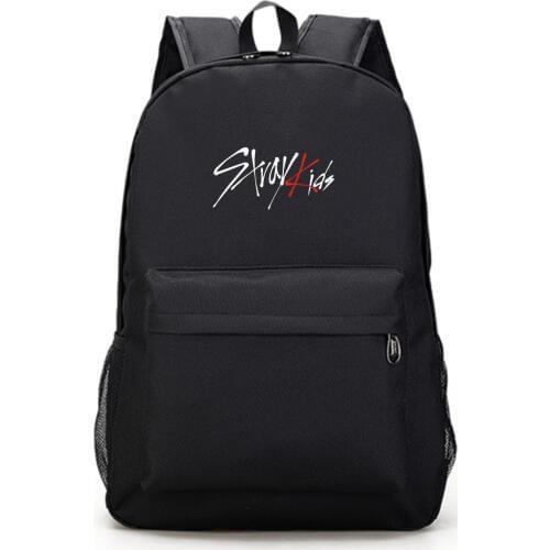 Kpop Stray kids Simple Black backpack traveling school bag Large capacity Wear-resisting polyester kpop stray kids supplies