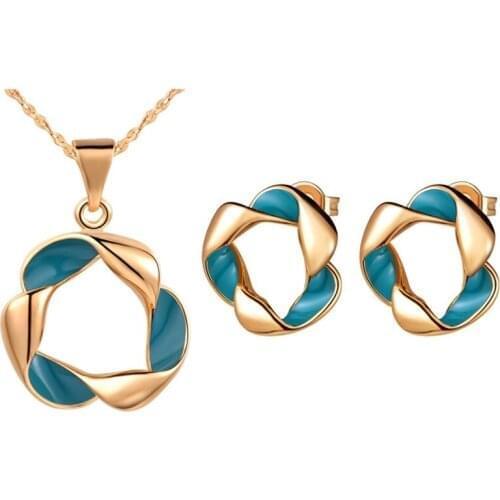 Simple Jewelry Sets Yellow Gold Filled Womens Necklace Earrings Set