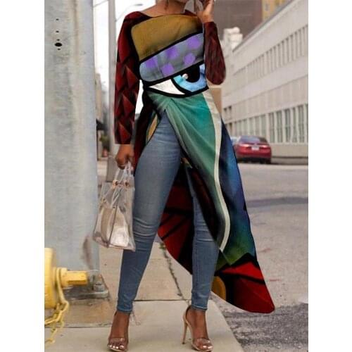 Multicolor Asymmetrical Abstract Round Neck Holiday Tops Hot Sale Casual Short Sleeve Eye Print T-shirt