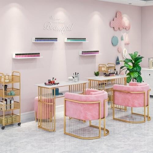 Nordic Light Luxury Marble Manicure Table and Chair Set Beauty Salon nail netting metal nail table mesas de manicura gold table