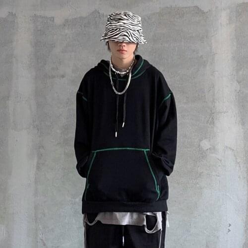 Hip hop hooded hoodies men Letter prints Black color High street fashion Loose fit Autumn Winter
