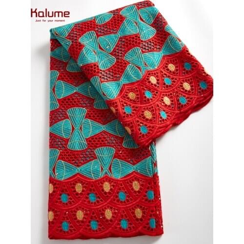 Kalume 2021High Quality 100% Cotton African Lace Fabric Embroidery Nigerian Pure Cotton Lace Fabric Stone For Sewing Dress F2283