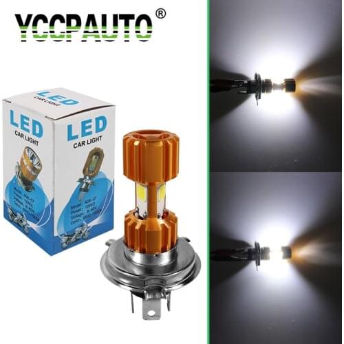 YCCPAUTO 1Pcs H4 HS1 COB Motorcycle LED Headlight Hi-Lo Beam LED Moto Bulb For Motorbike Scooter ATV Headlamp White 2000LM 12V