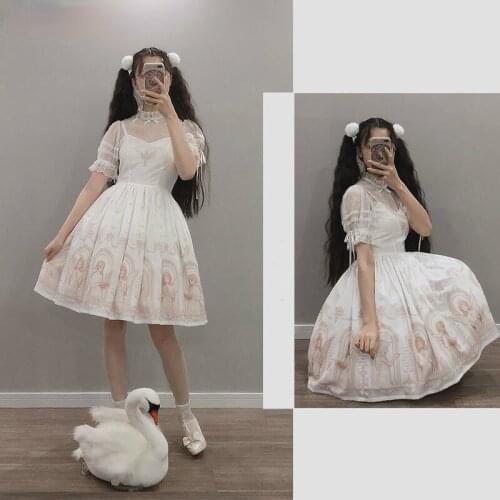 Womens Sleeveless Harajuku Japanese Gothic Lolita Dress Urban Fashion Soft Sister Dress Punk White Dress