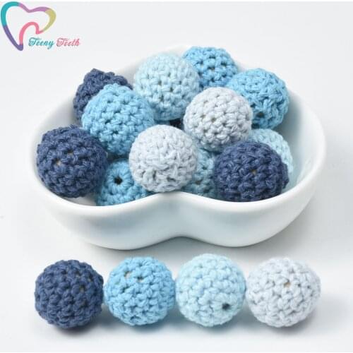 Teeny Teeth 10PCS Boys Blue Series Baby Accessories Crochet Wooden Beads DIY Nursing Jewelry Organic Teething Toys Crochet Beads