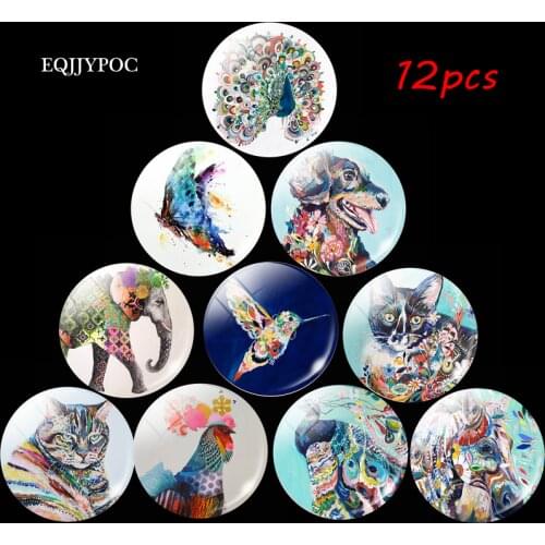 12pcs Cartoon Animal Fridge Magnet Cat Dog 25MM 30MM Glass Dome Magnetic Refrigerator Stickers Note Holder Christmas Accessory