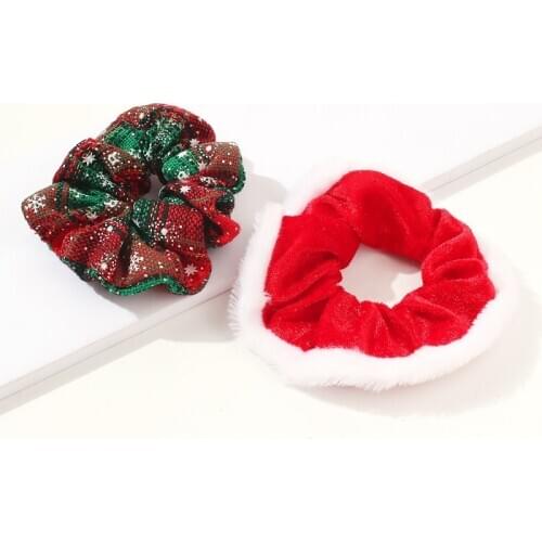 2Pcs/Set Christmas Snow Scrunchies Hair Rope Ties Elastic Hairbands Womens Hair Accessories Ponytail Holder Headdress Xmas Gifts
