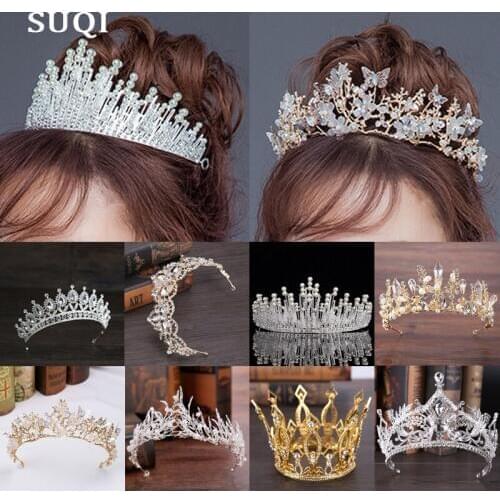 2018 New Fashion Baroque Luxury Crystal AB Bridal Crown Tiaras Light Gold Diadem Tiaras for Women Bride Wedding Hair Accessories