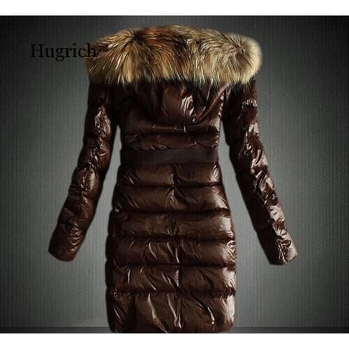 European Winter New Style Big Fur Collar Fashion Slim Middle with Belt Cotton Padded Women