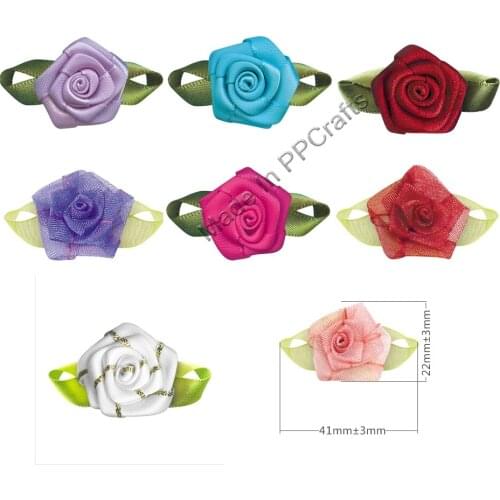 41 x 22 MM Satin Ribbon Rose Flower For Packing Cloth Hairbow DIY Crafts 100pcs Free Shipping