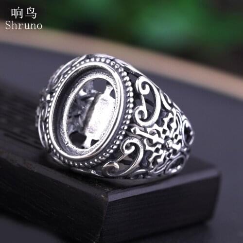 925 Sterling Silver Men Engagement Wedding Ring 10X14MM Oval Cabochon Semi Mount Ring fit Amber Agate Turquoise Setting