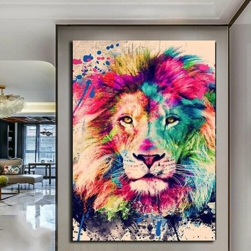 Abstract colorful lion painting modern animal wall art picture diamond painting rhinestone embroidery mosaic painting home decor