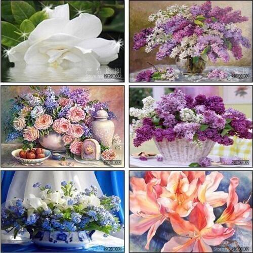 5D DIY Diamond Painting Flower Square Drill Diamond Needlework Painting Cross Stitch Painting Lavender Diamond Mosaic Complete