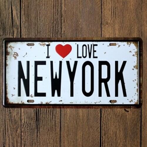 Car License Plate I Love New York Tin Sign Poster Home Bar Wall Decor 15x30CM