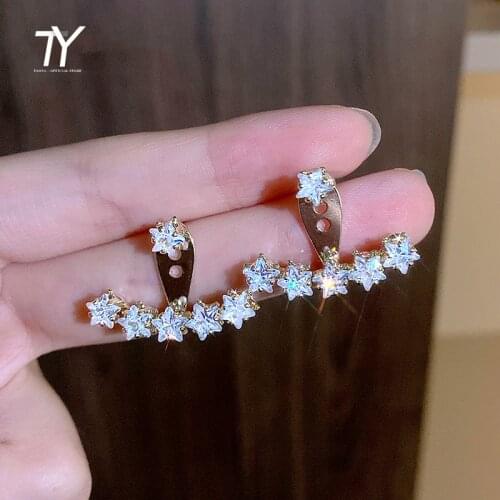 Shining Micro Zircon Star Gold Back Hanging Drop Earrings For Woman Luxury Accessories For Korean Fashion Jewelry Wedding girls