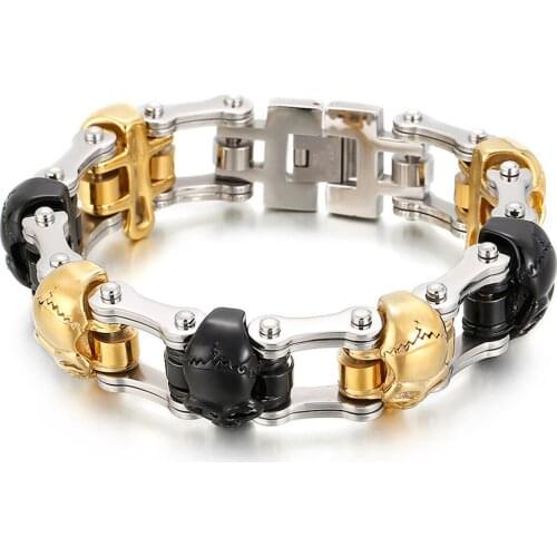 New Design Punk Stainless steel Bracelet For Men Motorcycle Bike Bicycle Skull Chain Jewelry Bangle Popular Friendship Gift