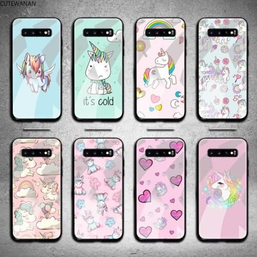 Cute unicorn Phone Case Tempered Glass For Samsung S20 Plus S7 S8 S9 S10 Plus Note 8 9 10 Plus