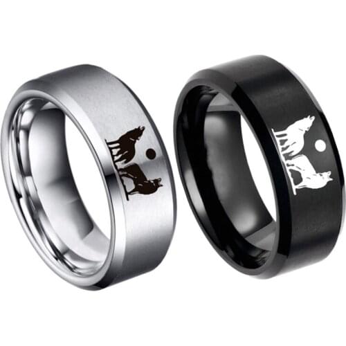 Black Silver Moon Wolf Rings Punk Stainless Steel Rings for Men Couple Ring Simple Design Womens Ring Gift Fashion Jewelry