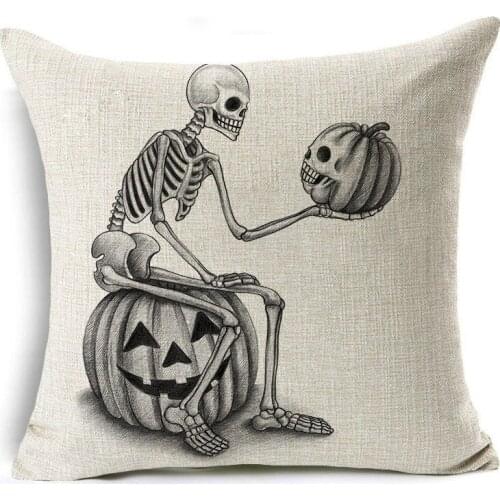 45*45cm Halloween Skeleton Decorative Pillows FauxLinen Pillowcase Home Decor Pillow Cojines Decorativos Para Sofa Cushion Cover