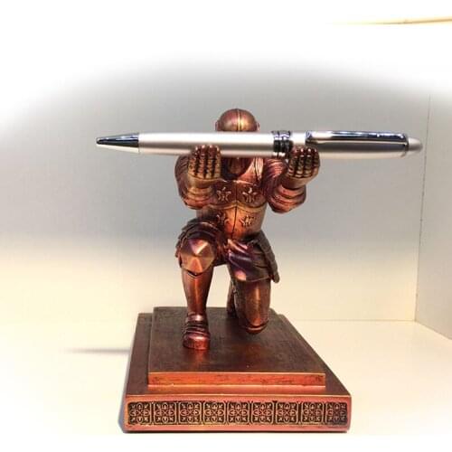Knight Status Soldier Figurine Pen Holder Pencil Stand Desk Organizer Office Accessory Figurine Sculpture Miniature Home Decor