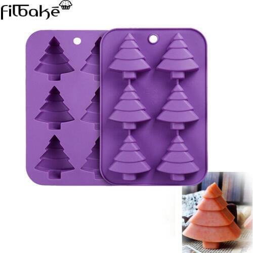 FILBAKE 6 Cavity Holiday Christmas Tree Shaped Cake Molds Cookie Mould Silicone Mold for Soap, Muffin Brownie Cake Pudding Jello